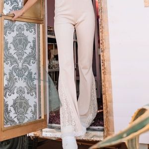 Cream Wide Leg Pants with Crochet Detailing